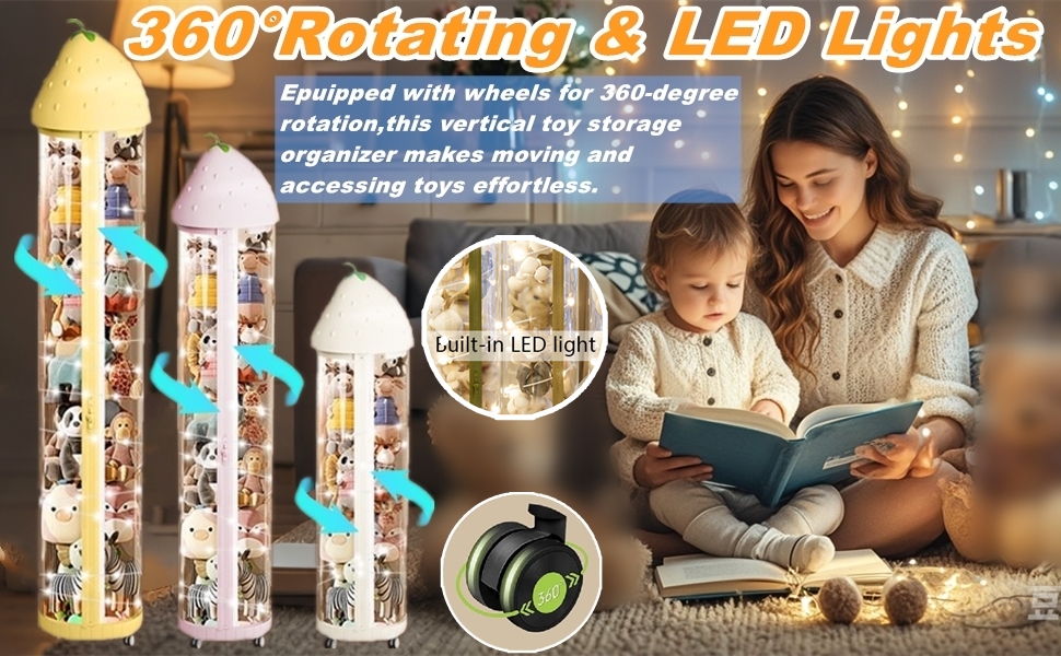 Rotation Vertical Toy Storage Tube with 360° Wheels, Toy Storage Tube