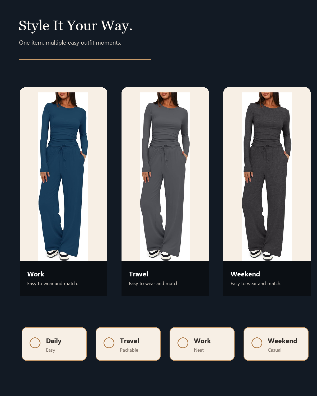 Women's 2 Piece Lounge Set with Wide Leg Pants product detail image 2