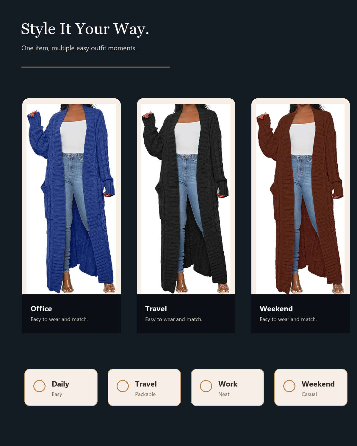 Womens Thin Stylish Cable Knit Dual Extra Long Maxi Cardigan with 2-Pockets product detail image 2