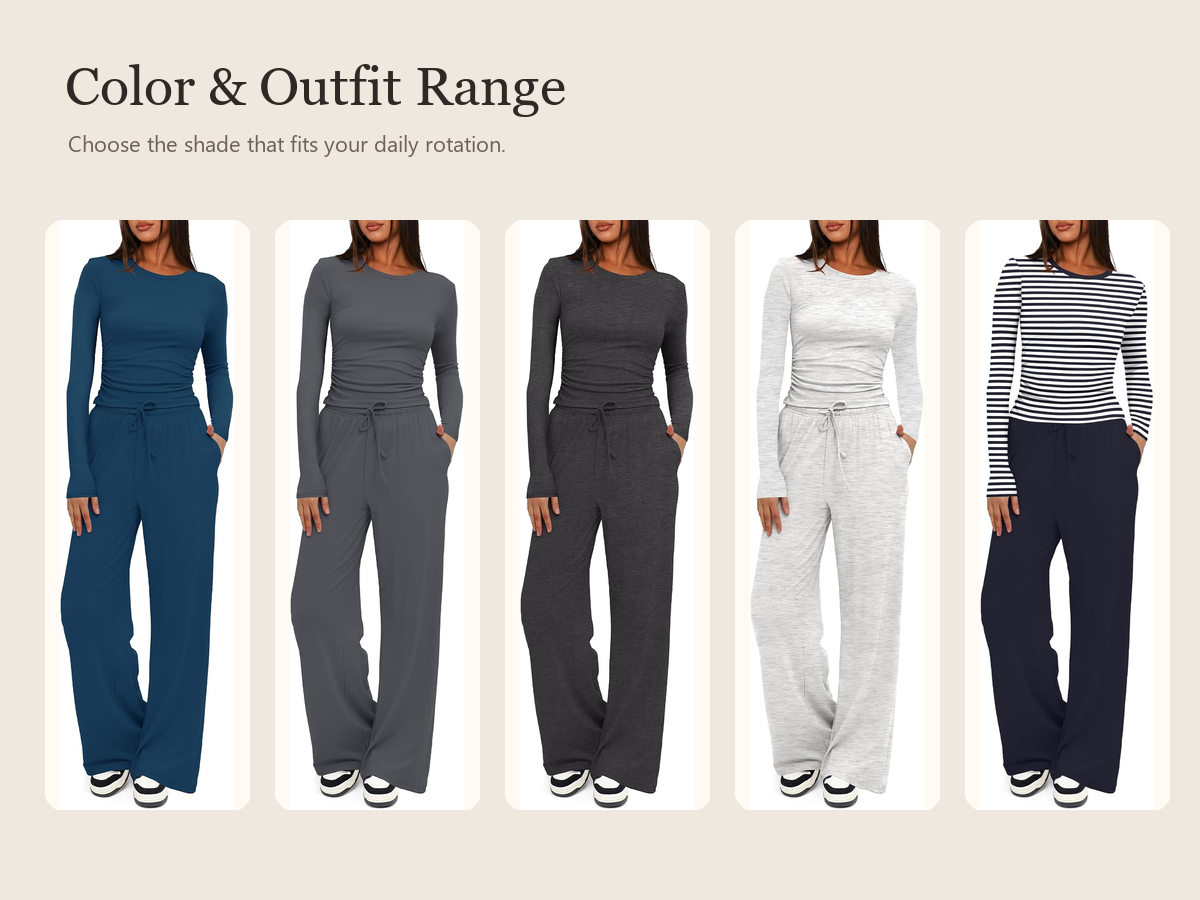 Women's 2 Piece Lounge Set with Wide Leg Pants product detail image 4