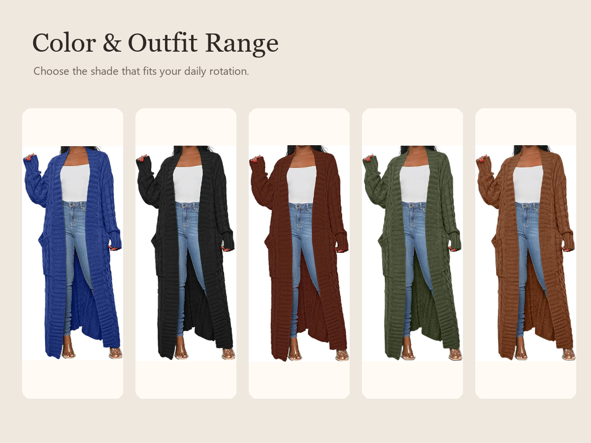 Womens Thin Stylish Cable Knit Dual Extra Long Maxi Cardigan with 2-Pockets product detail image 4