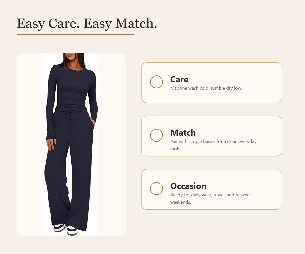 Women's 2 Piece Lounge Set with Wide Leg Pants product detail image 5