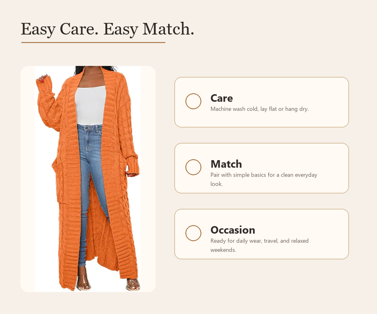 Womens Thin Stylish Cable Knit Dual Extra Long Maxi Cardigan with 2-Pockets product detail image 5