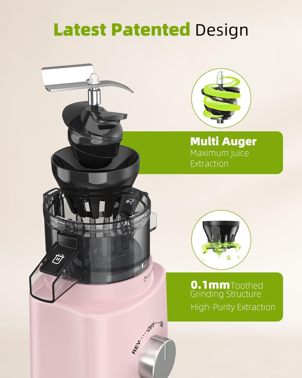 Cold Press Juicer with 8 Juice Bottles - Masticating Juicer Machines for Fruits and Veggies, 4.25" Large Feed Chute, Easy to Clean