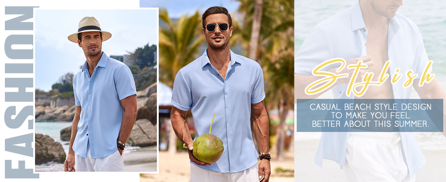 Men's Cotton Linen Short Sleeve Button Down Shirt description image 11