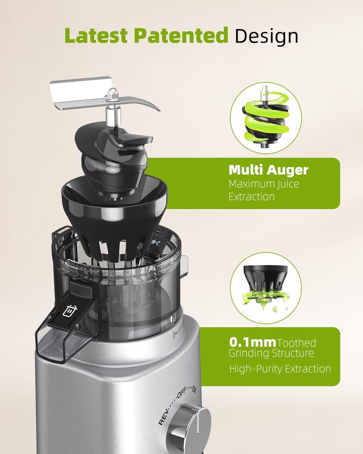 Cold Press Juicer with 8 Juice Bottles - Masticating Juicer Machines for Fruits and Veggies, 4.25" Large Feed Chute, Easy to Clean
