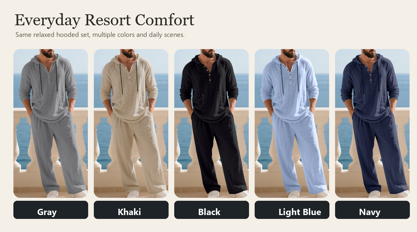 Men's hooded casual 2-piece set lifestyle scene image