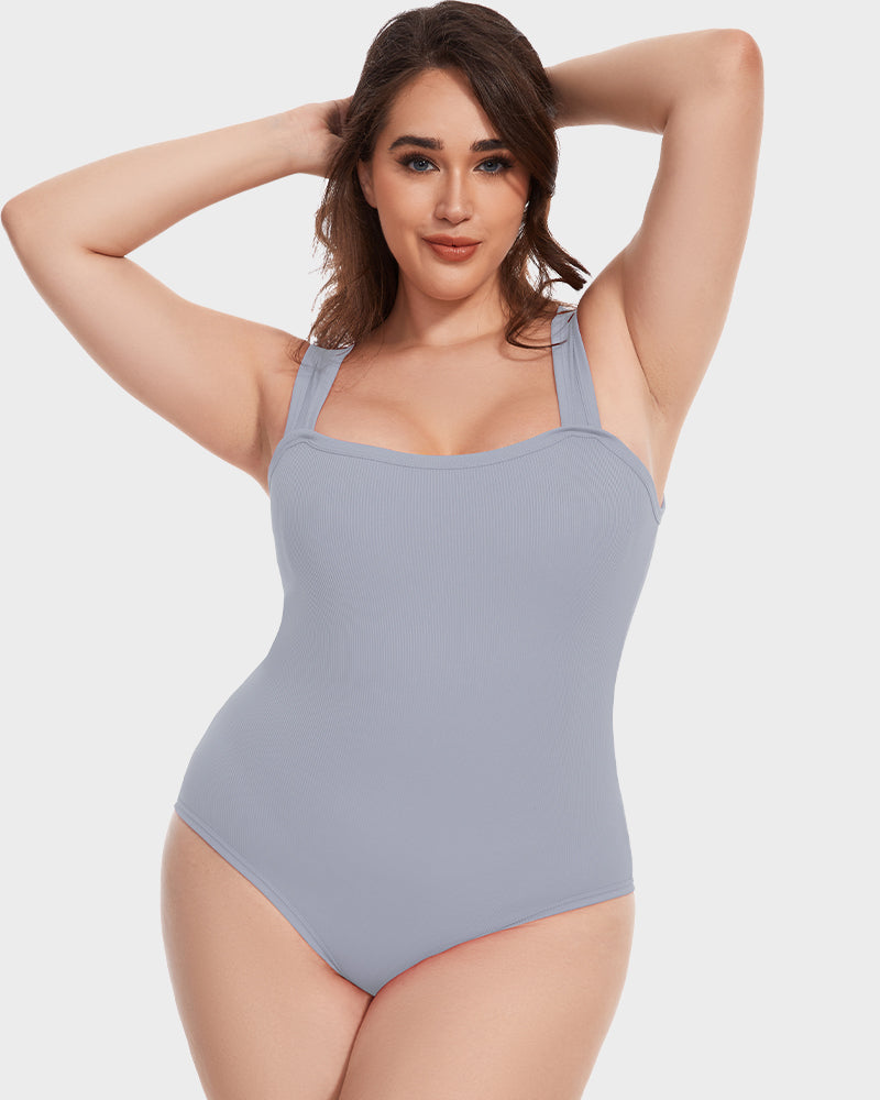 Women's ribbed square neck tummy control bodysuit 3-pack in Dark Grey