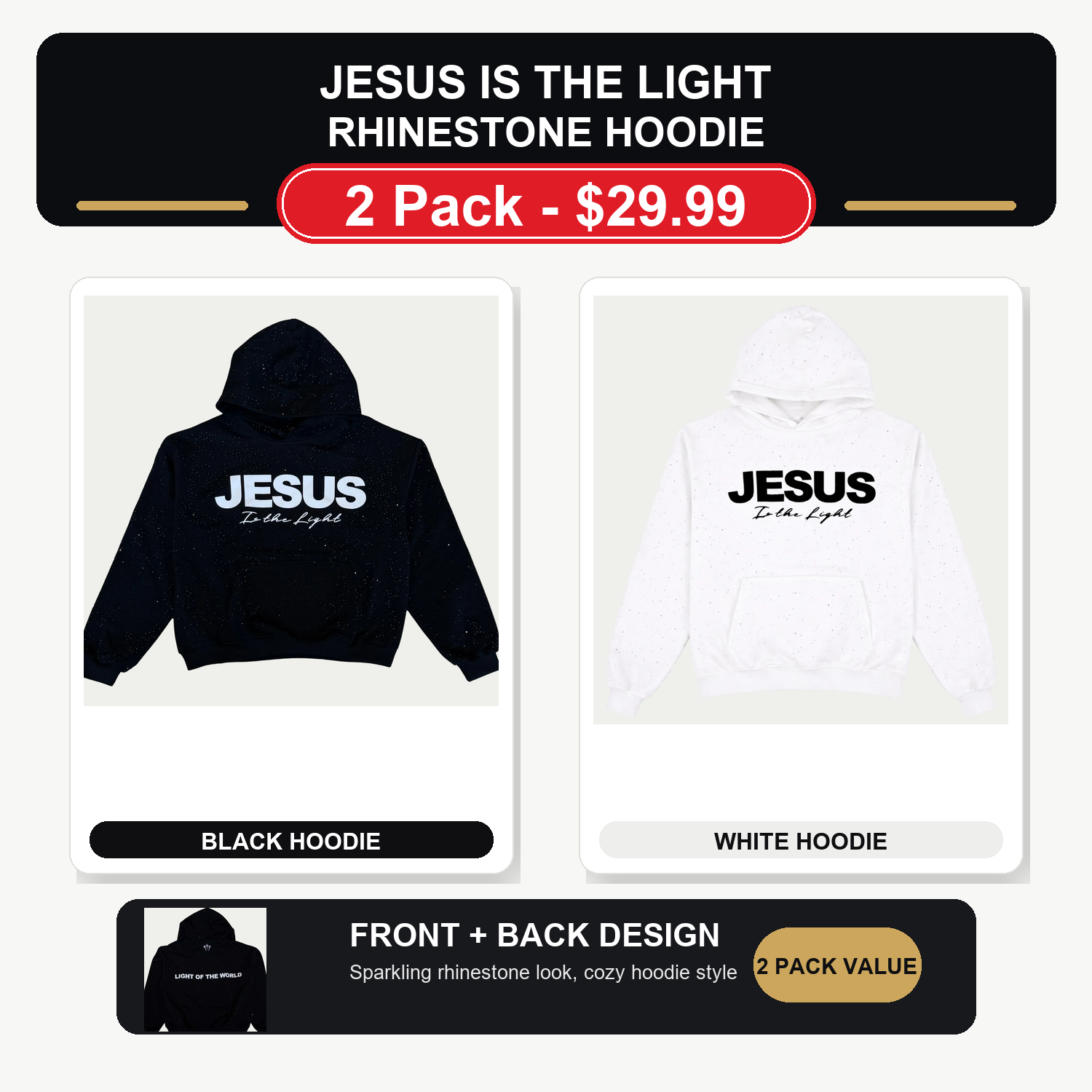 Jesus is The Light Rhinestone Hoodie