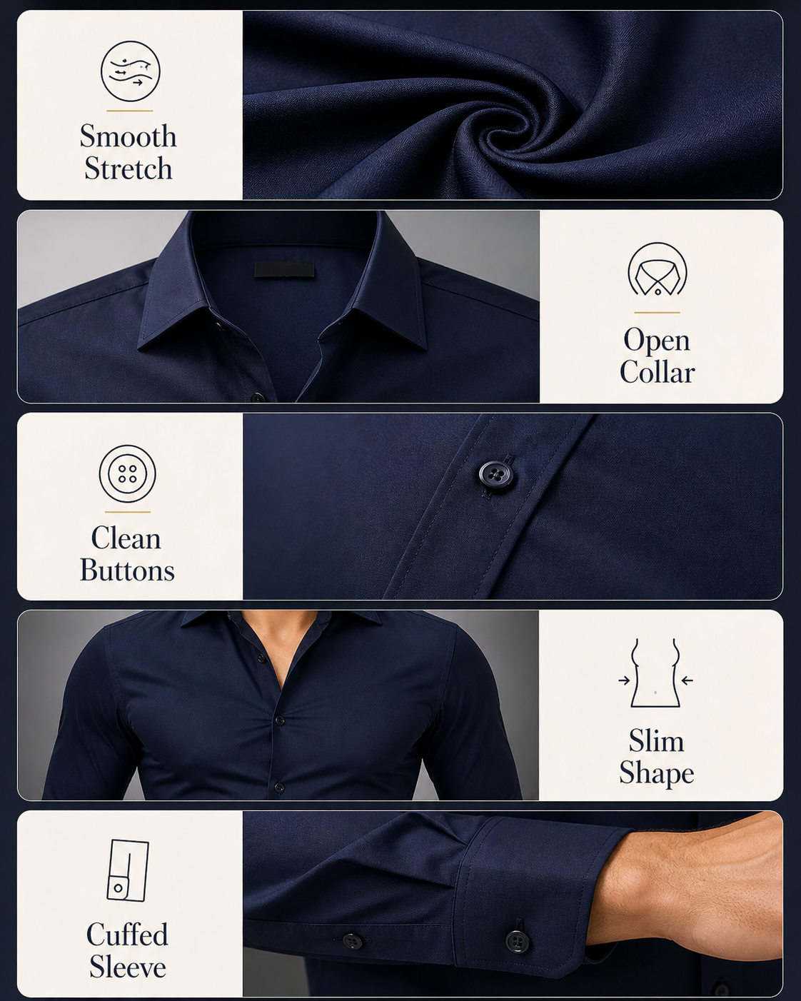 Men's Long-Sleeve Stretch Shirt AI fabric and construction detail image