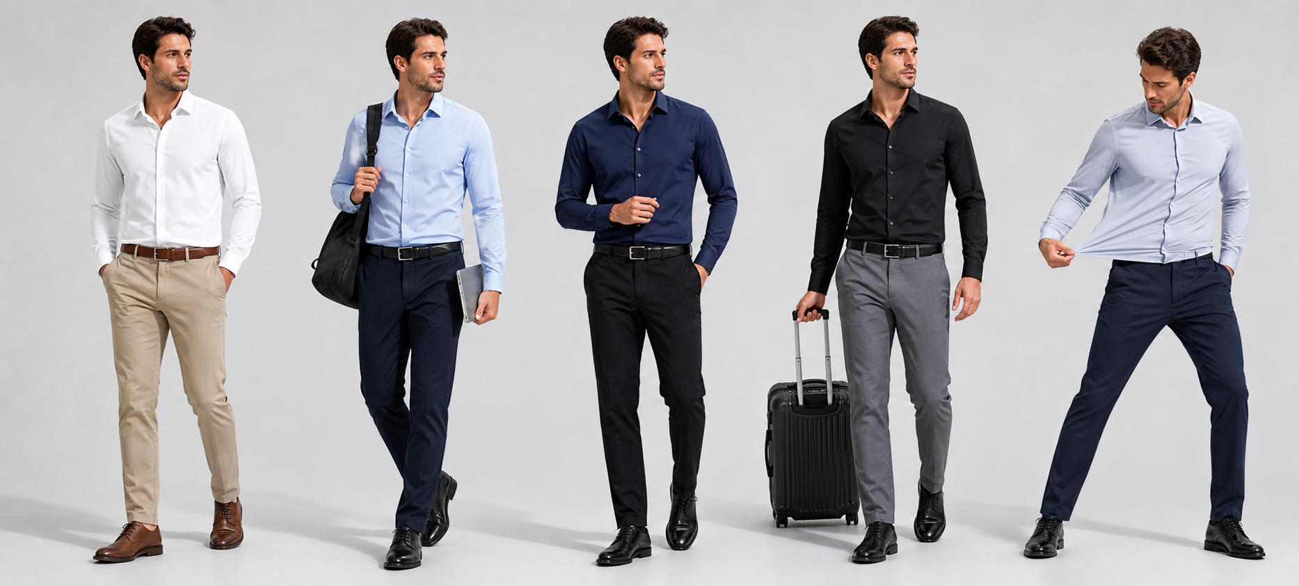 Men's Long-Sleeve Stretch Shirt AI lifestyle scene collage