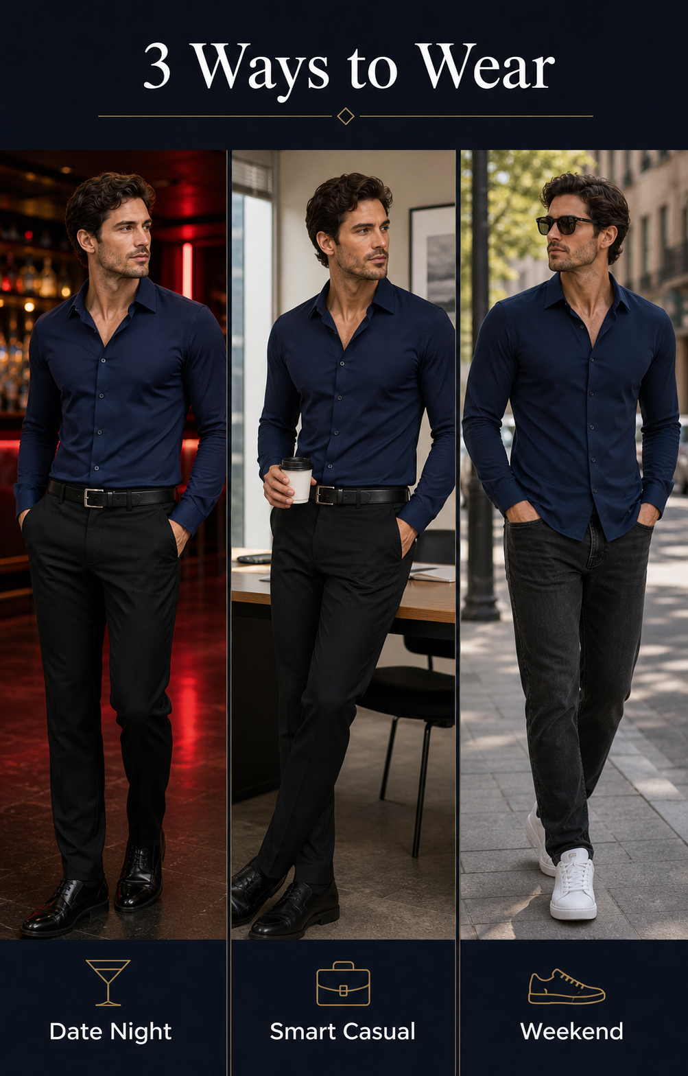 Men's Long-Sleeve Stretch Shirt AI styling and occasion detail image
