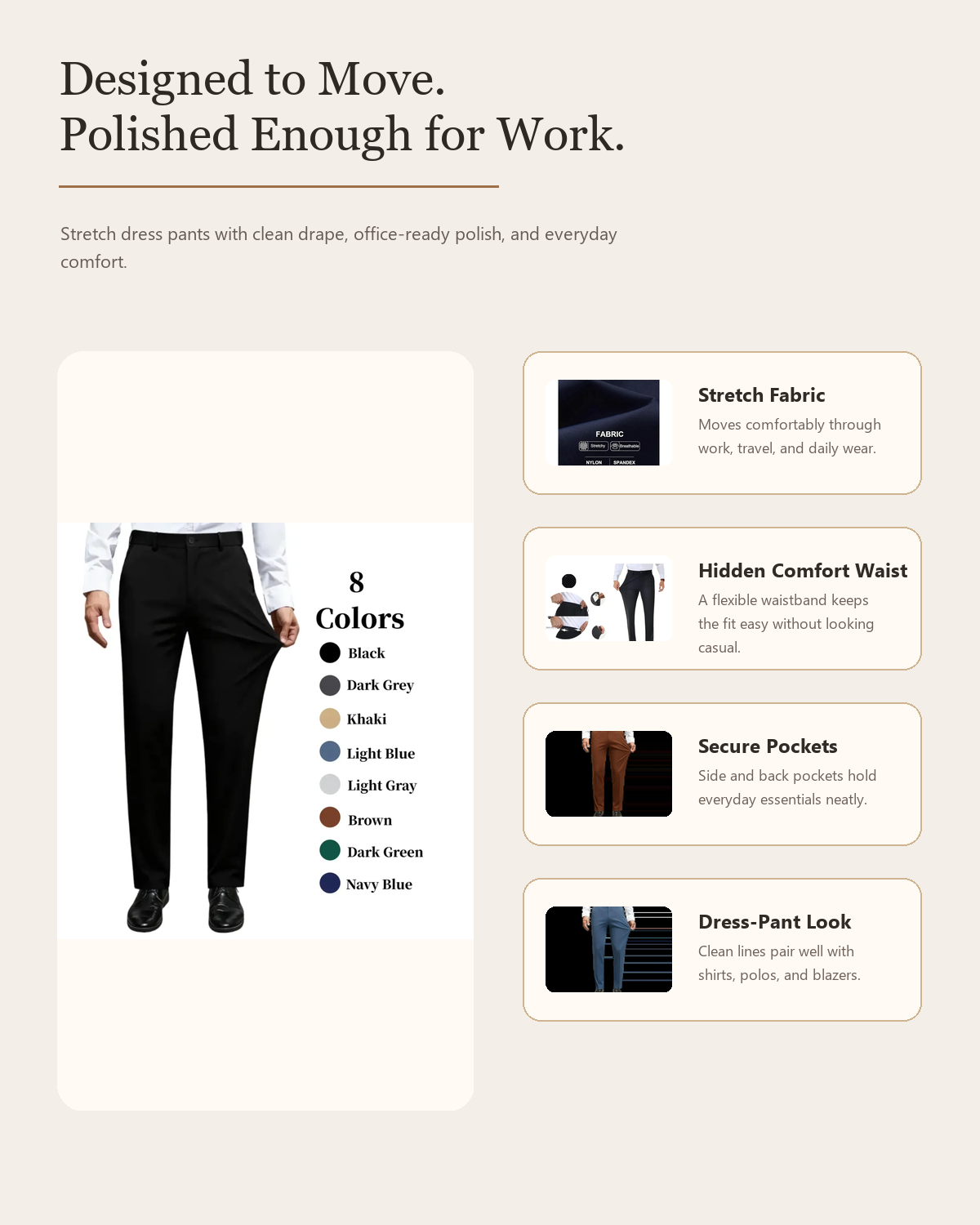 Men's Stretch Dress Pants feature overview detail image