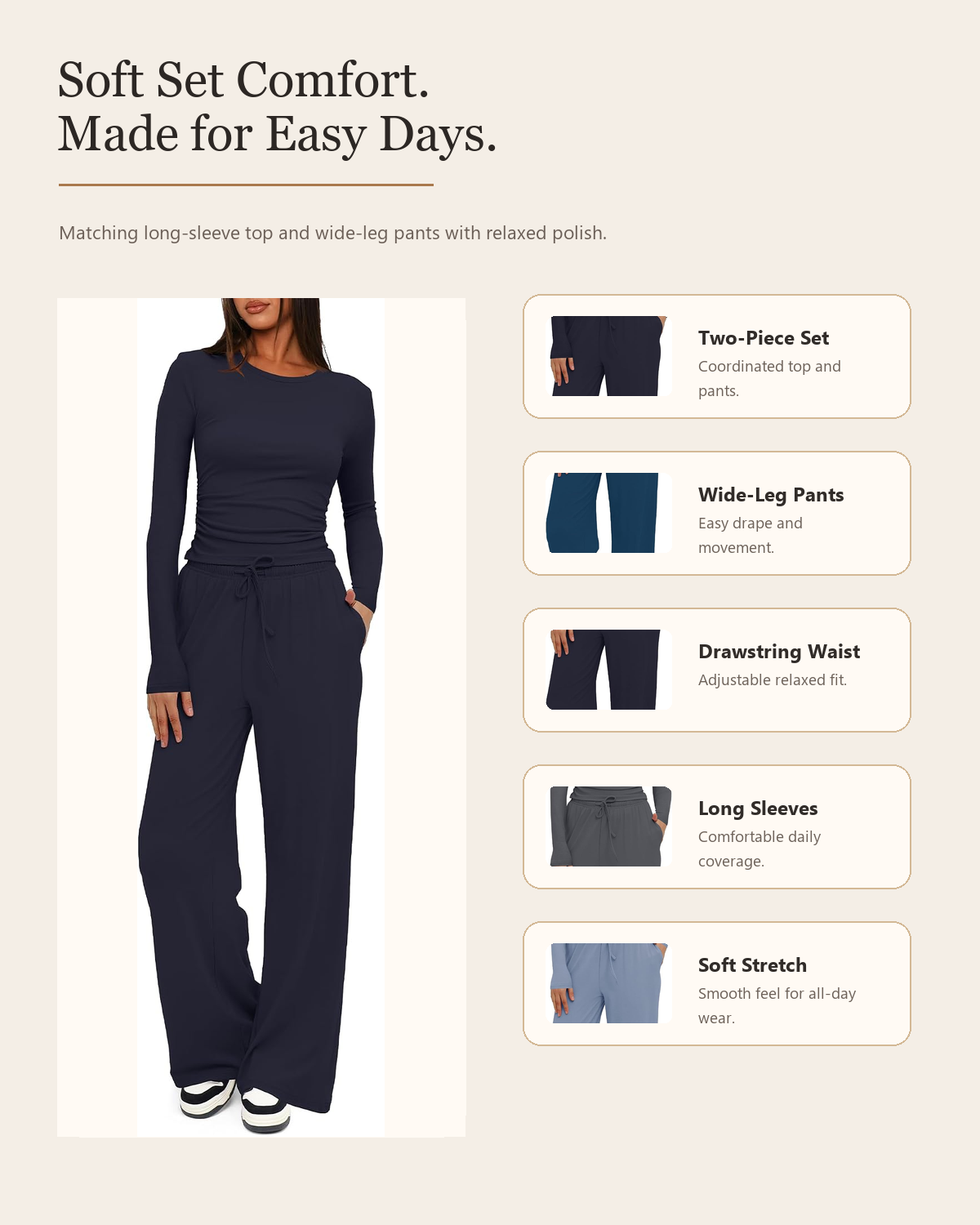 Women's 2 Piece Lounge Set comfort and feature detail image
