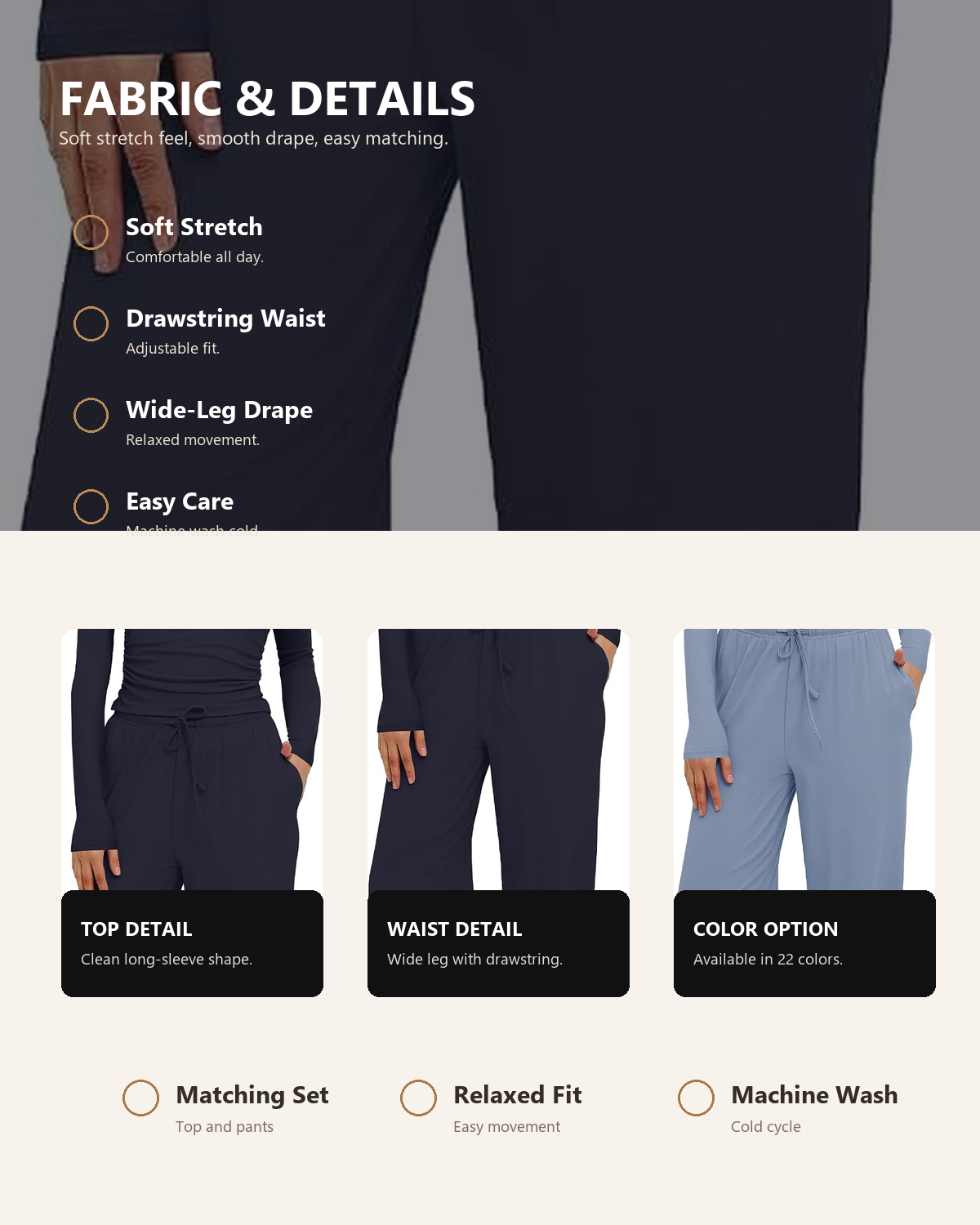 Women's 2 Piece Lounge Set fabric and pants detail image