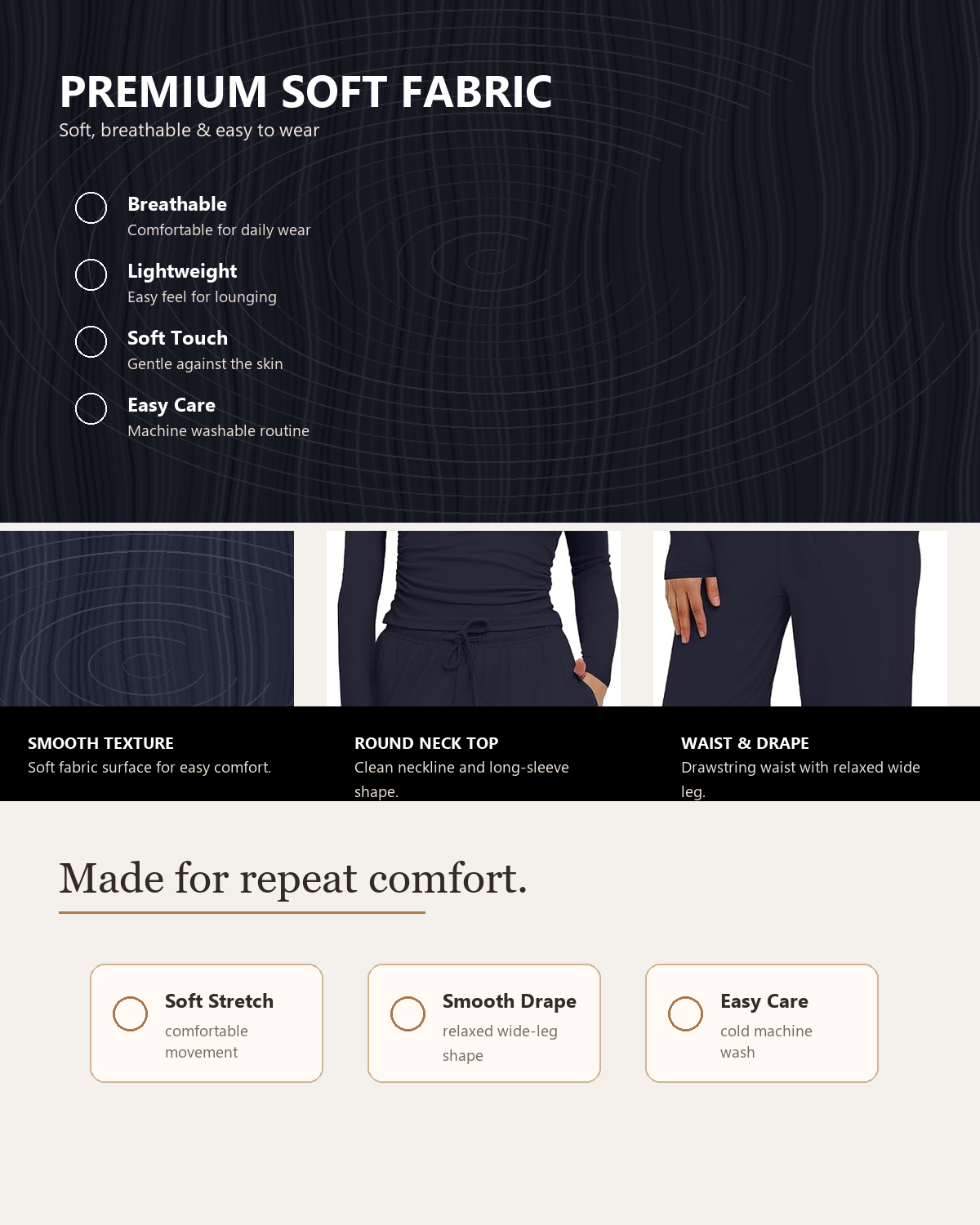 Women's 2 Piece Lounge Set premium soft fabric detail image
