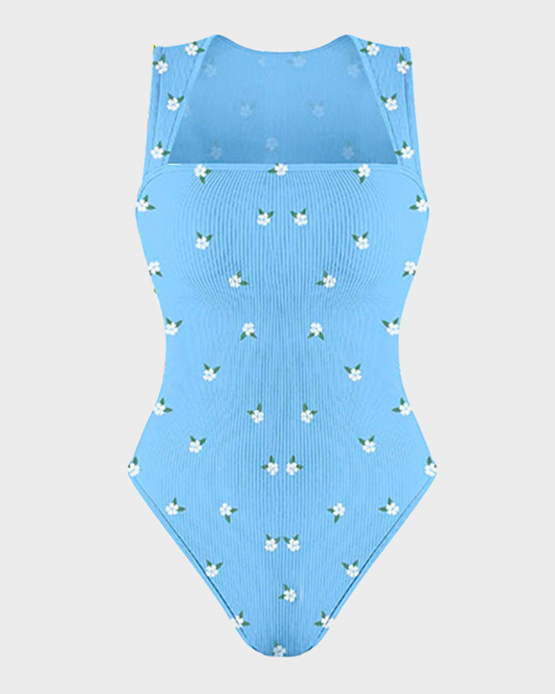 Women's ribbed square neck tummy control bodysuit 3-pack in Camellia Candy Blue