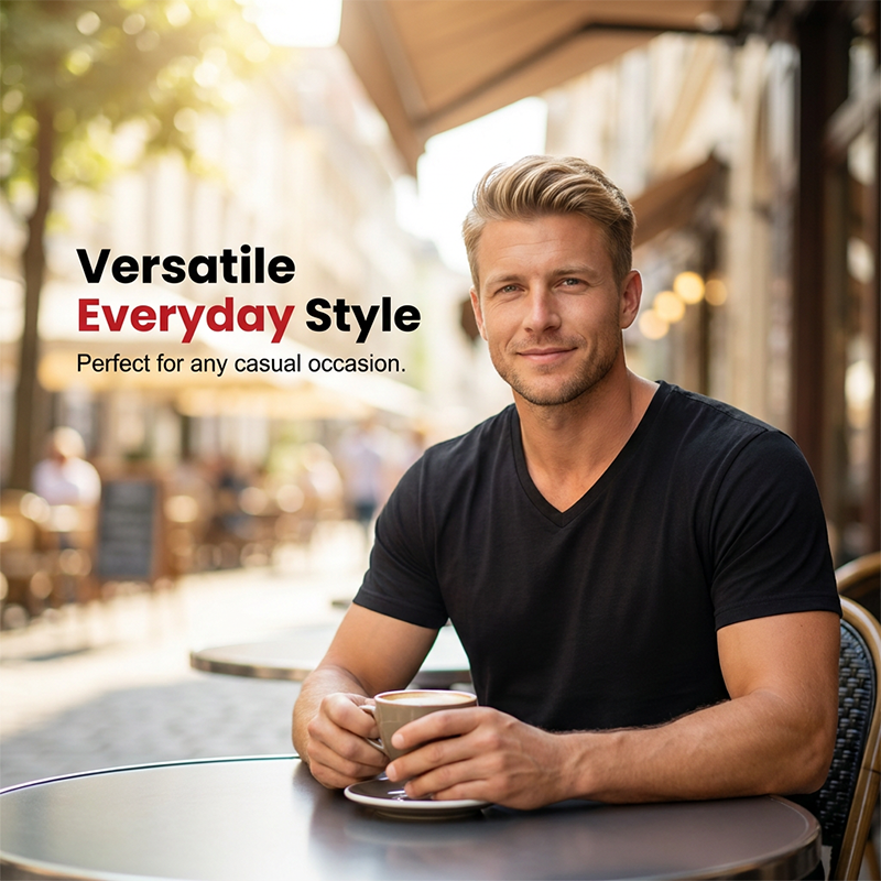 Men's Classic Casual V-Neck T-Shirt - Soft, Breathable Cotton Blend for Everyday Wear, Sports, and Relaxed Days