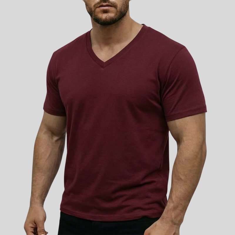 Men's Classic Casual V-Neck T-Shirt - Soft, Breathable Cotton Blend for Everyday Wear, Sports, and Relaxed Days