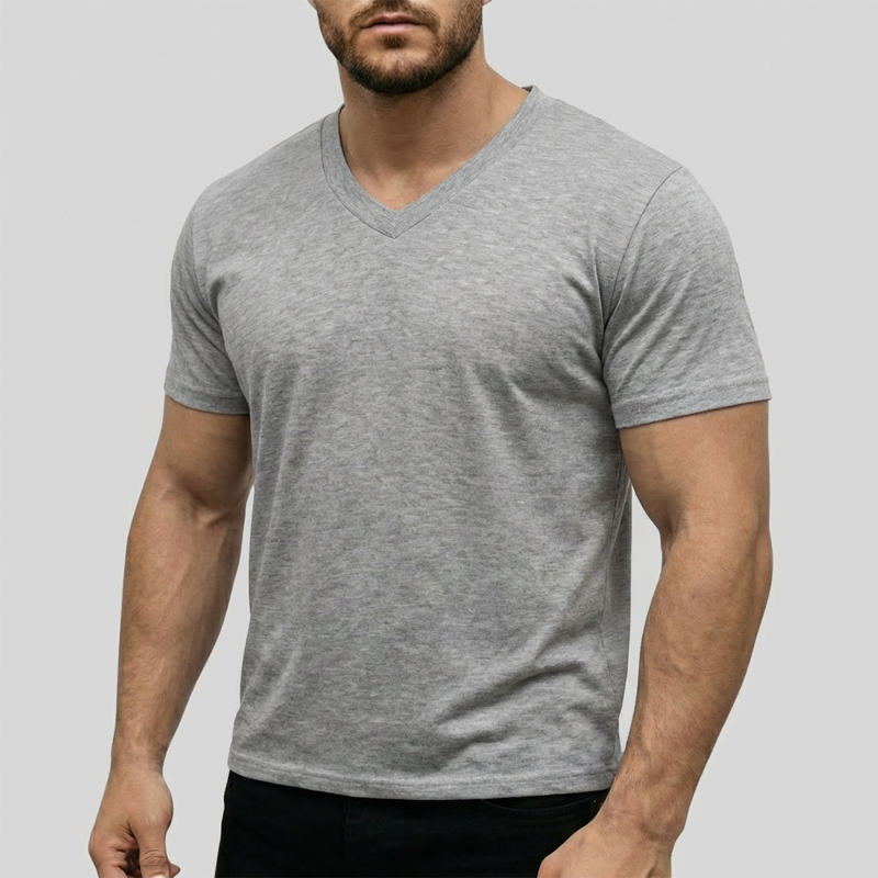 Men's Classic Casual V-Neck T-Shirt - Soft, Breathable Cotton Blend for Everyday Wear, Sports, and Relaxed Days