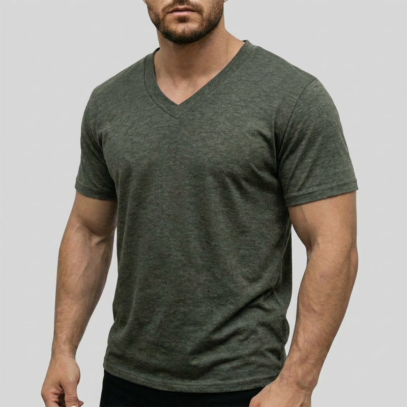 Men's Classic Casual V-Neck T-Shirt - Soft, Breathable Cotton Blend for Everyday Wear, Sports, and Relaxed Days