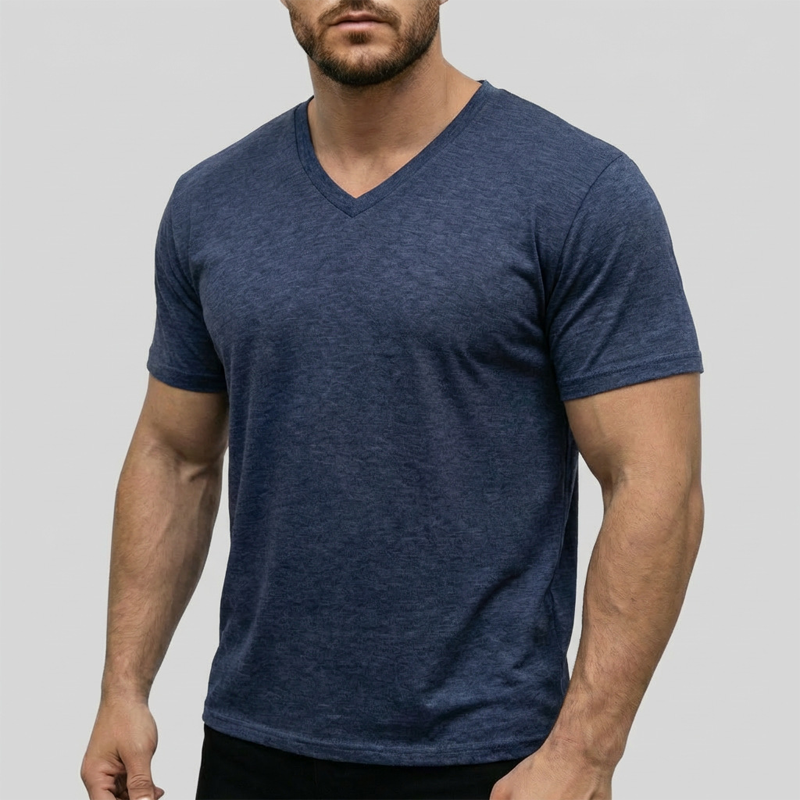 Men's Classic Casual V-Neck T-Shirt - Soft, Breathable Cotton Blend for Everyday Wear, Sports, and Relaxed Days