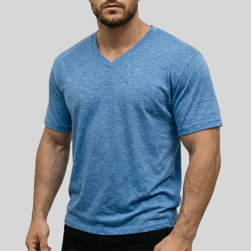 Men's Classic Casual V-Neck T-Shirt - Soft, Breathable Cotton Blend for Everyday Wear, Sports, and Relaxed Days