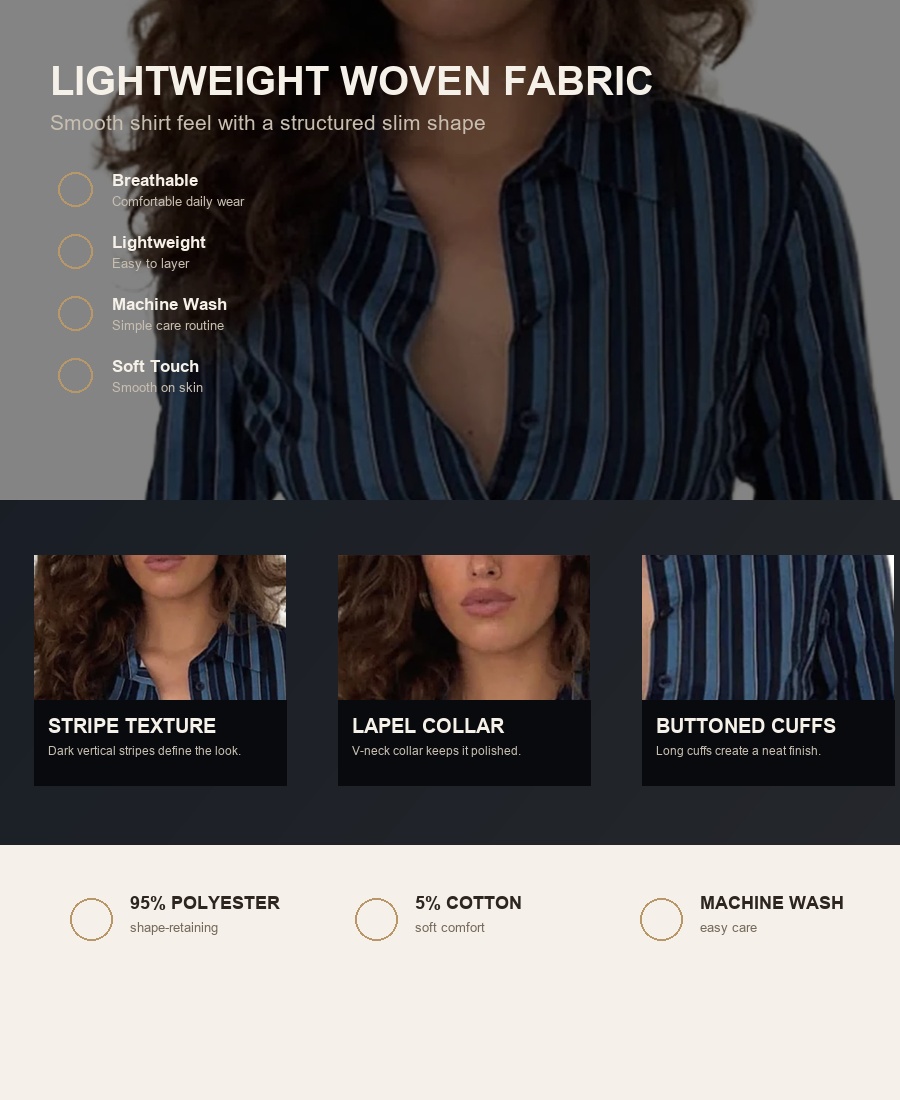 Dark blue blouse fabric and care infographic