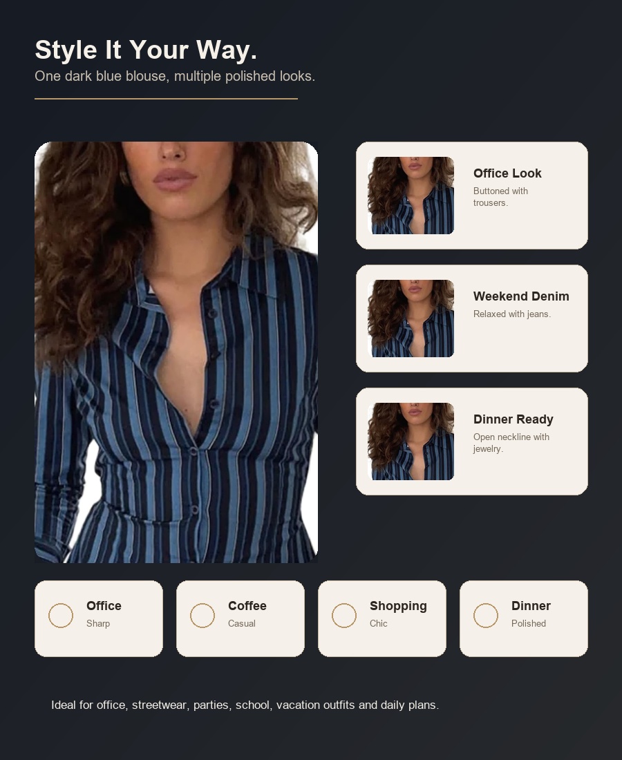 Dark blue blouse style guide infographic