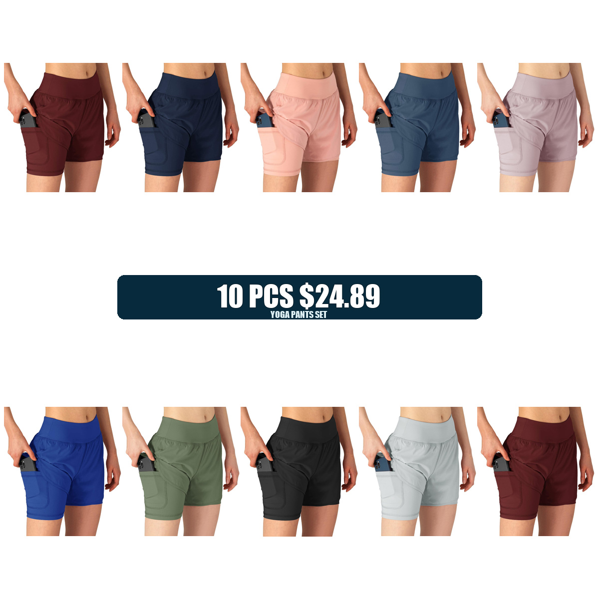 Women's 2 in 1 Running Shorts Workout Athletic Gym Yoga Shorts Liner