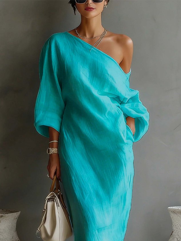 Casual Cotton Linen Maxi Dress Asymmetrical H-Line