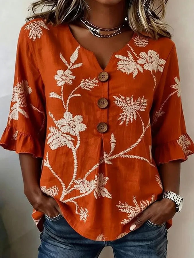 Women'S Floral Art Retro Printed Casual Top