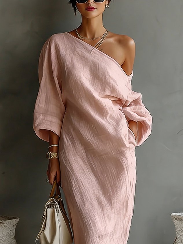 Casual Cotton Linen Maxi Dress Asymmetrical H-Line