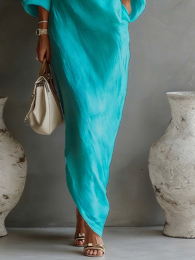 Casual Cotton Linen Maxi Dress Asymmetrical H-Line