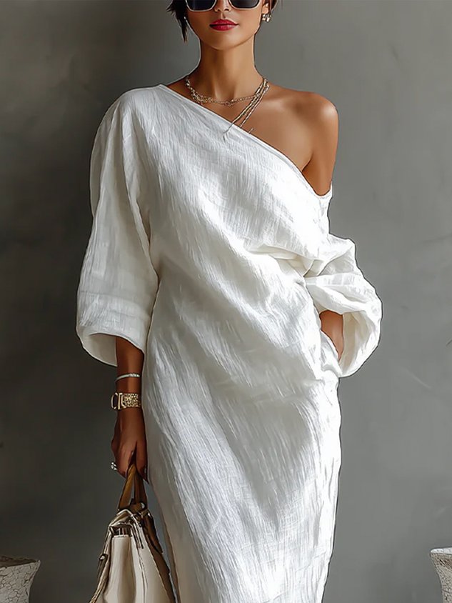 Casual Cotton Linen Maxi Dress Asymmetrical H-Line