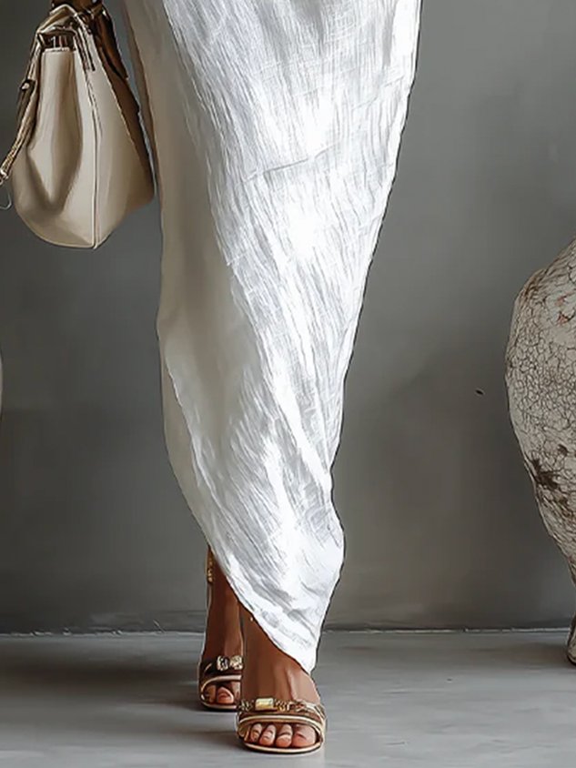 Casual Cotton Linen Maxi Dress Asymmetrical H-Line