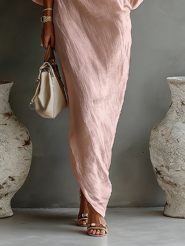 Casual Cotton Linen Maxi Dress Asymmetrical H-Line