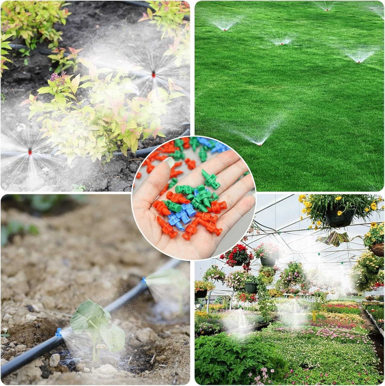 Close-up of sprinkler nozzle watering vegetable plants