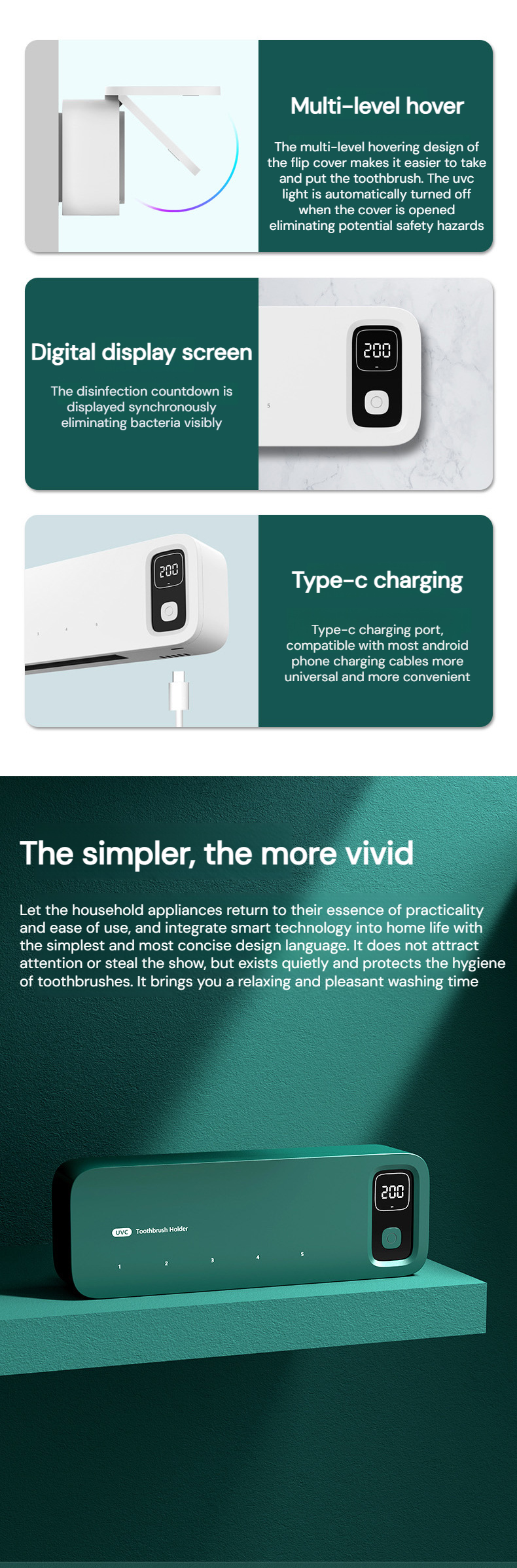 Toothbrush holder with built-in charging and UV light