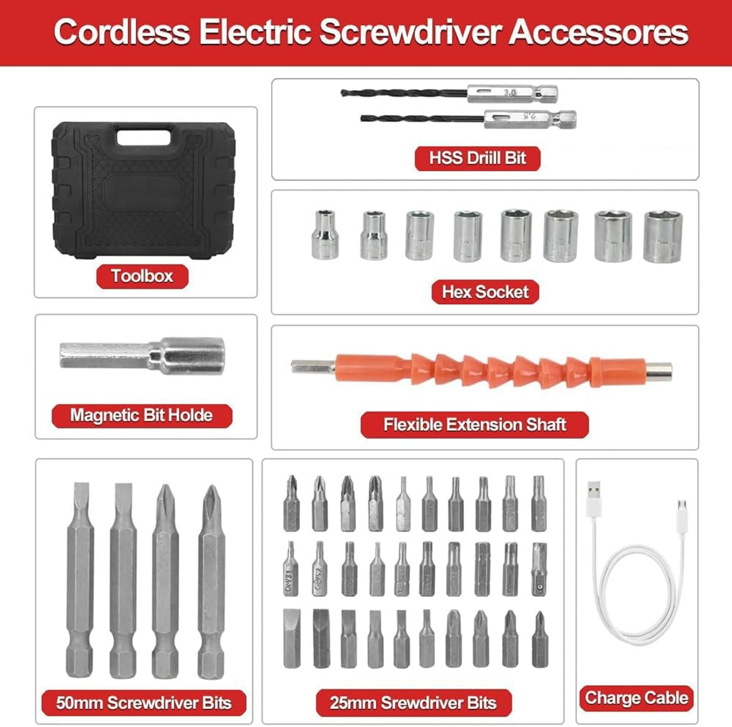 Electric screwdriver [for beginners & 47 parts attached] Electric screwdriver small 4.2V 3.5Nm tool 