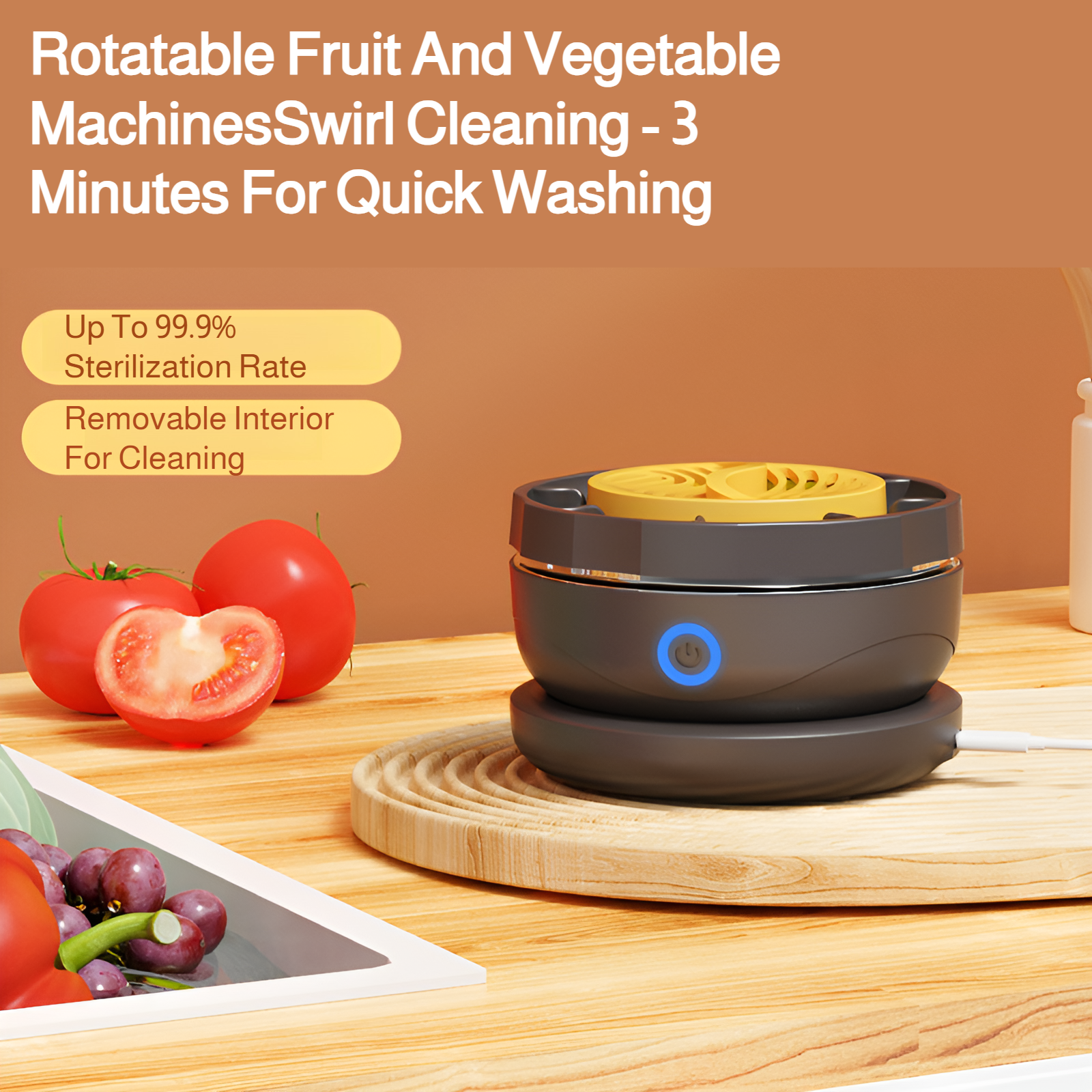 Wireless fruit and vegetable cleaning purifier household food cleaning machine sterilization and rem