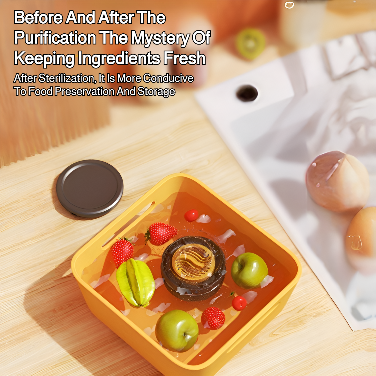 Fresh produce being cleaned with food purifier