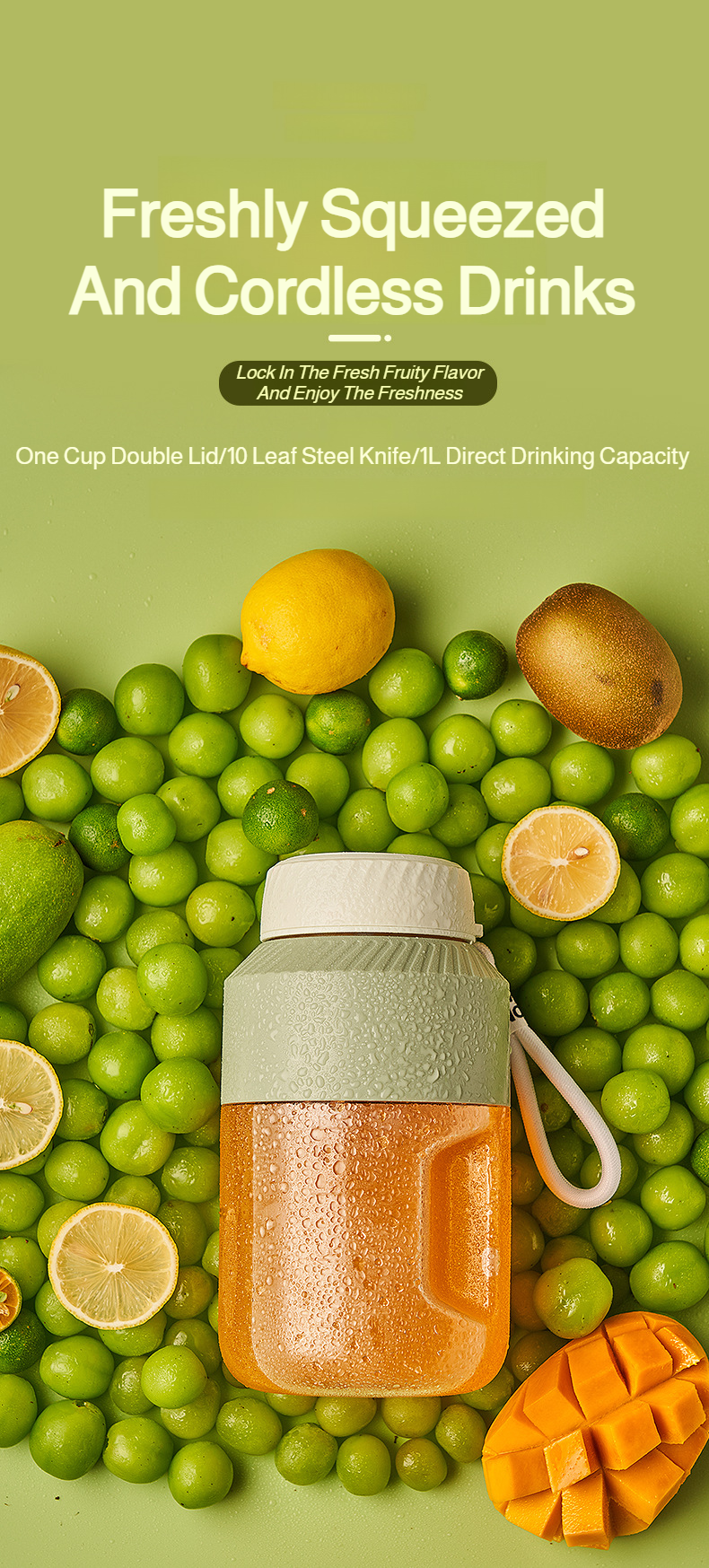 Portable electric juicer cup with large capacity blending fresh fruit