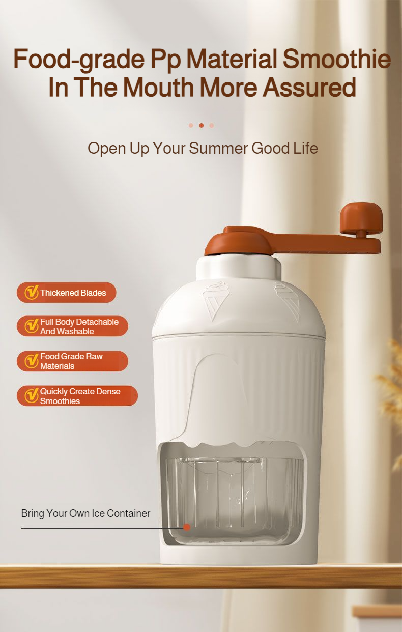 Healthy desserts and cold drinks prepared with portable ice machine