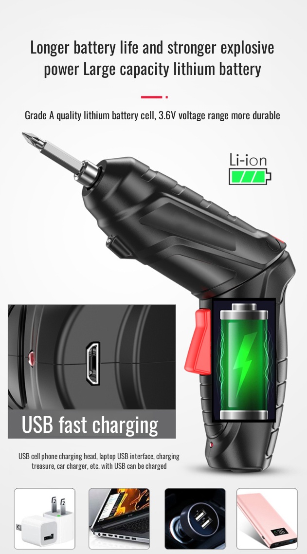 Compact electric screwdriver 4.2V with accessories