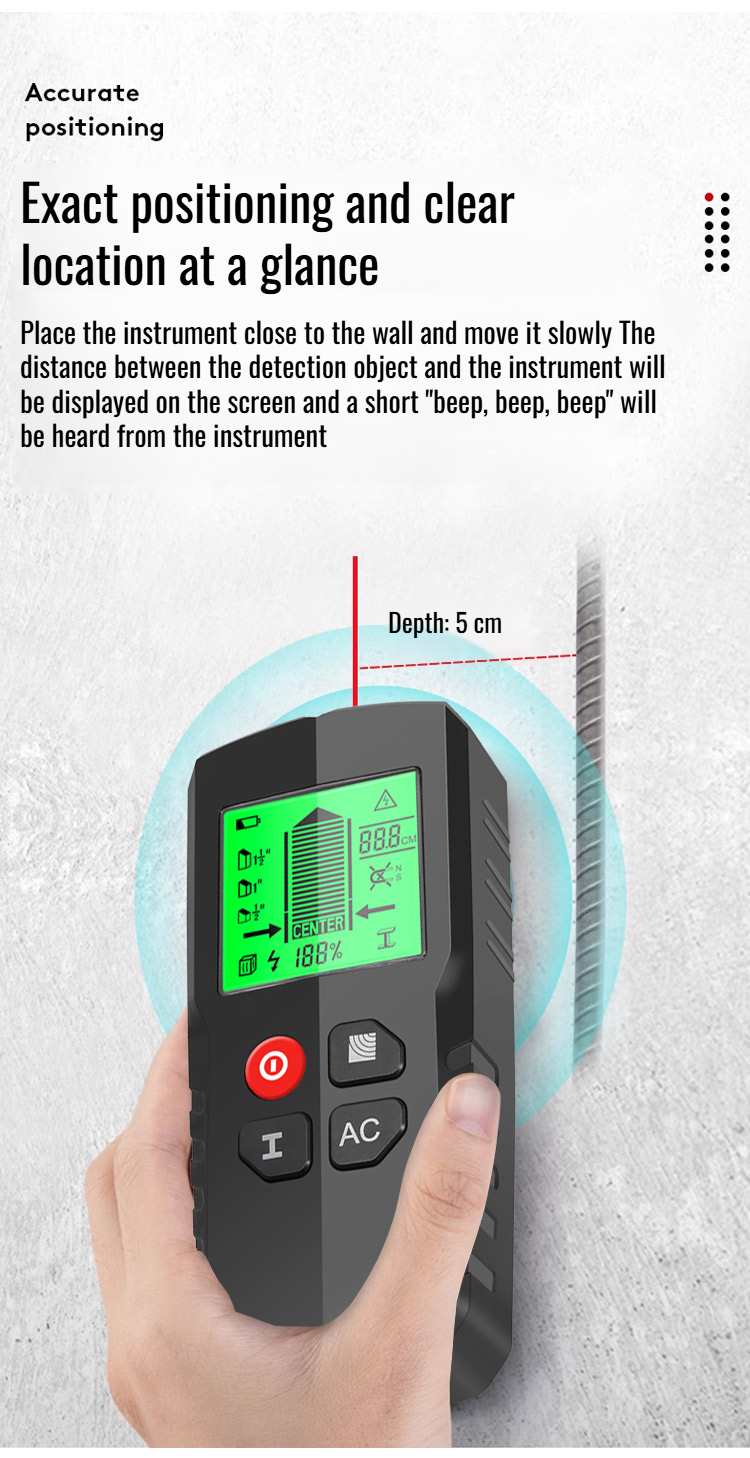 Wall detector measuring instrument with batteries and accessories