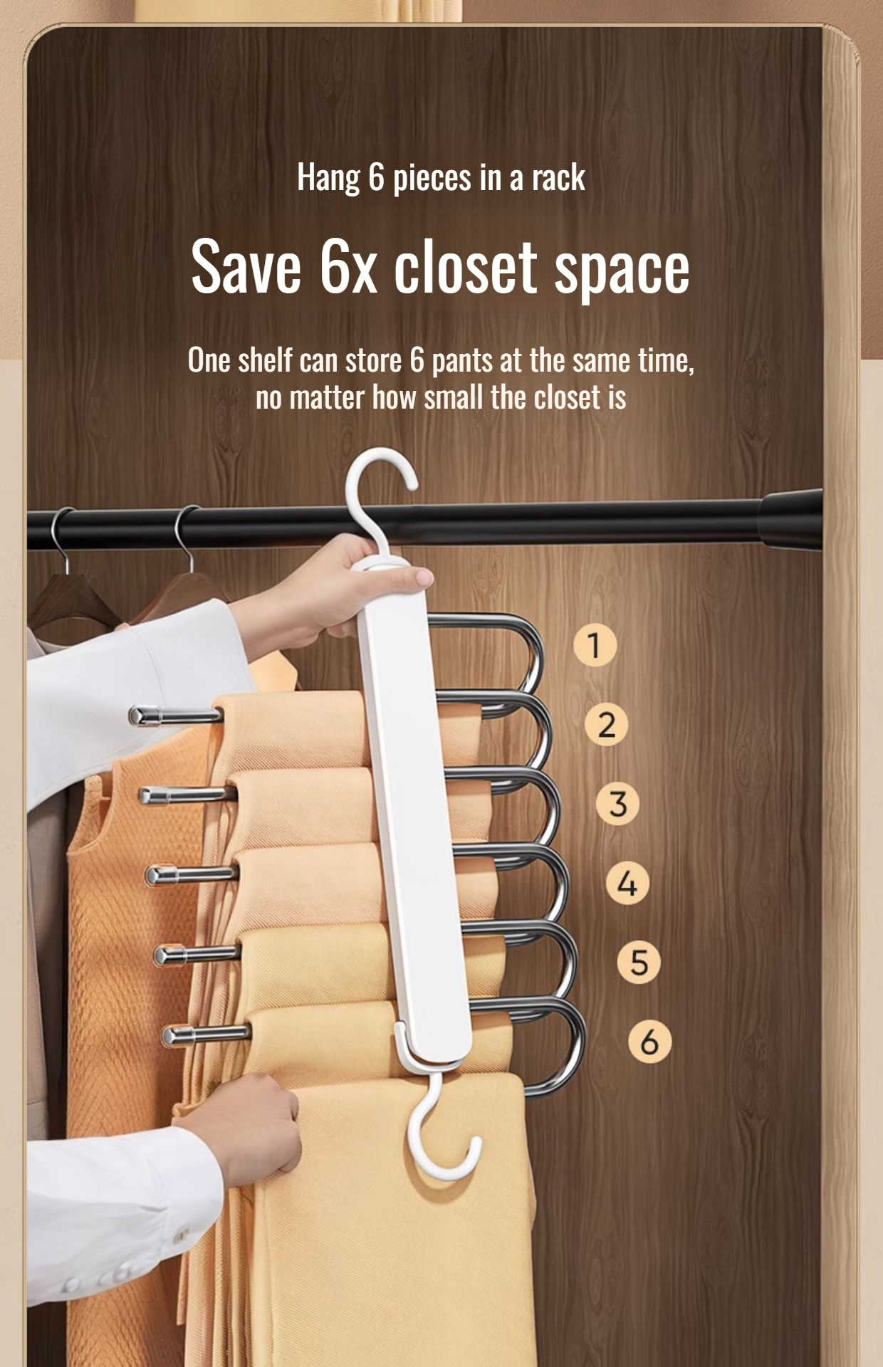 Space saving stainless steel pants organizer