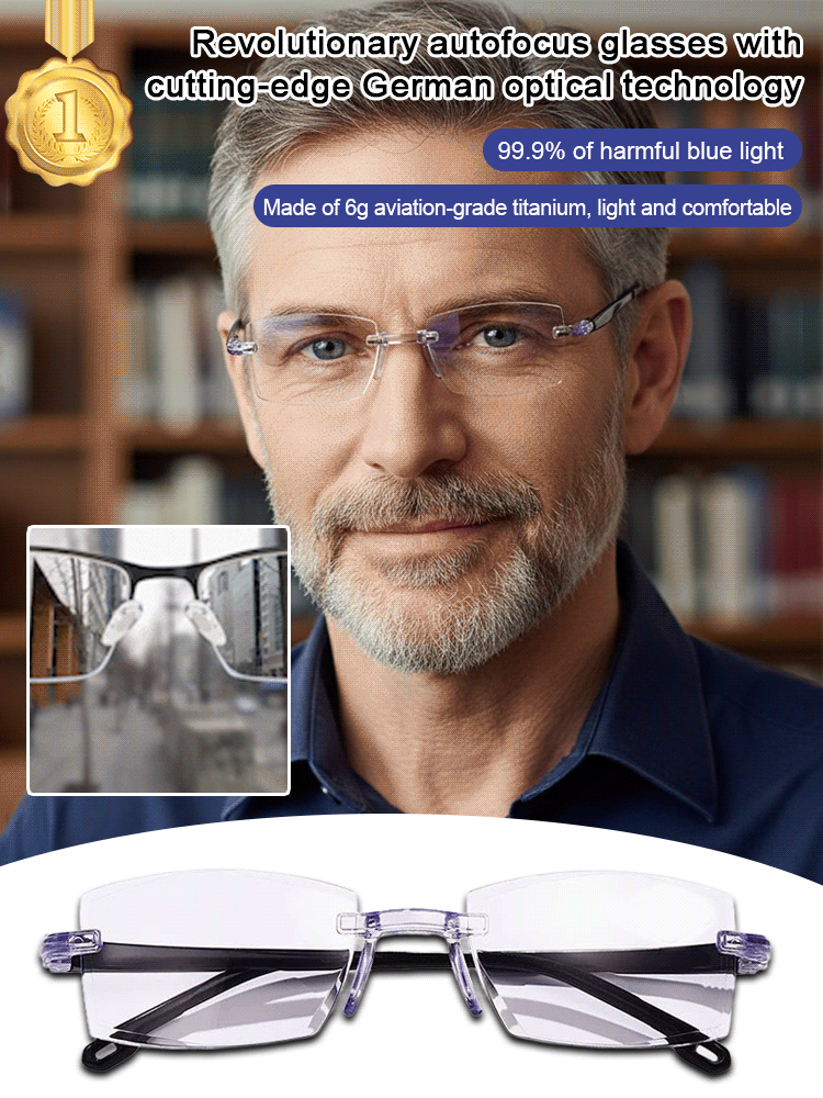 No need for an eye exam, these glasses automatically adjust to your vision needs within a range of -7 to +7✨ The lenses are made from high-standard German optical materials and can automatically switch to sunglasses mode✨