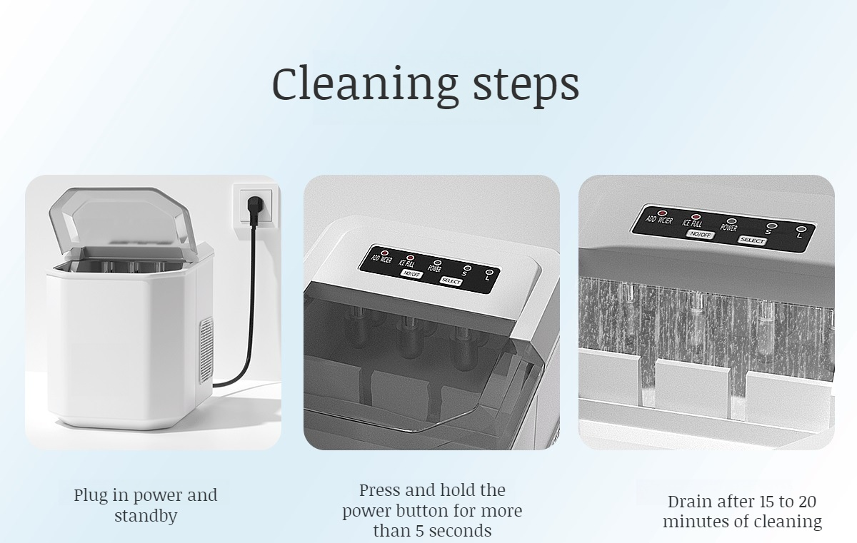 Removable ice basket and scoop included with mini ice maker