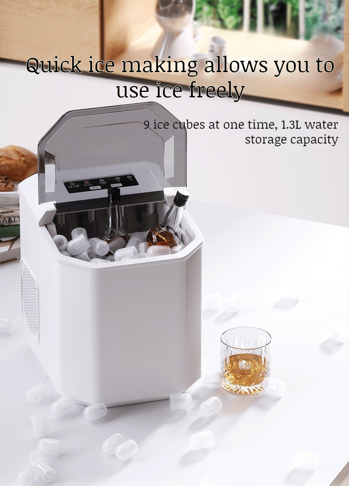 Home Mini Bullet Ice Maker compact design on kitchen countertop